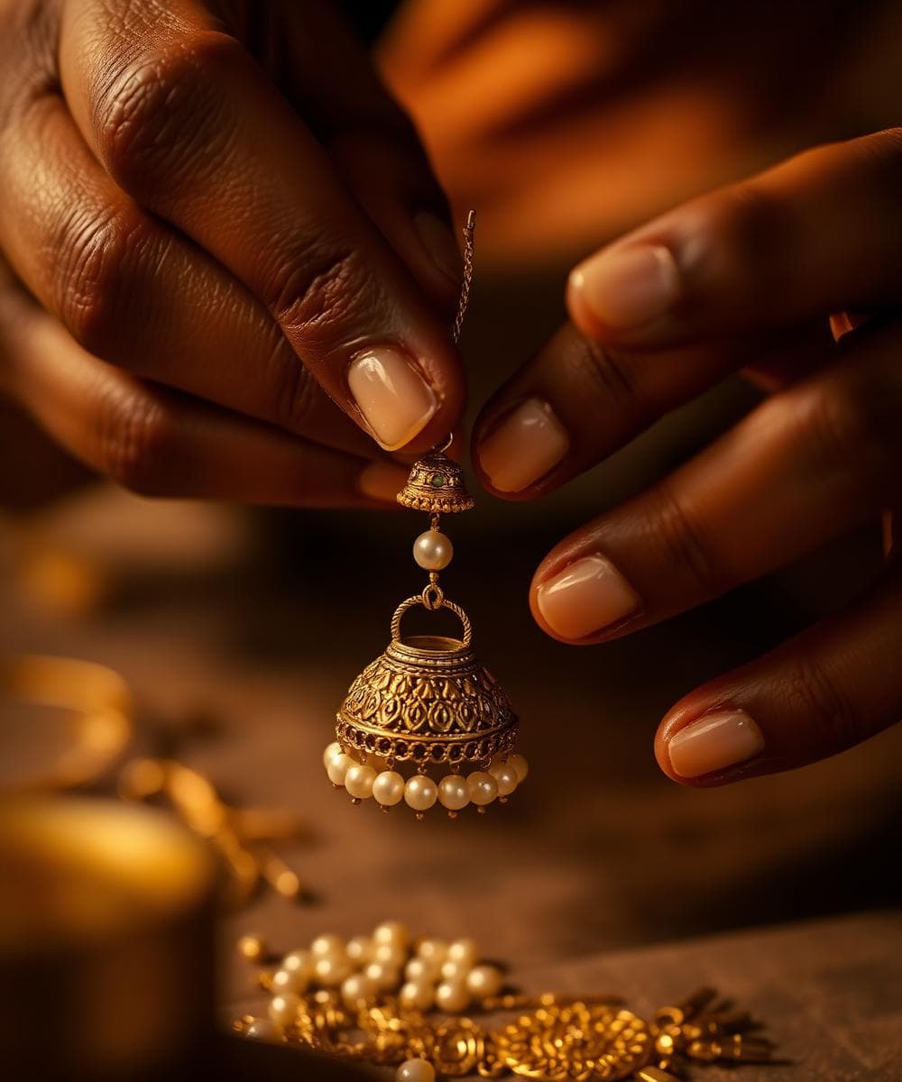 PearlyPop artisan hand-crafting a jhumka in the atelier