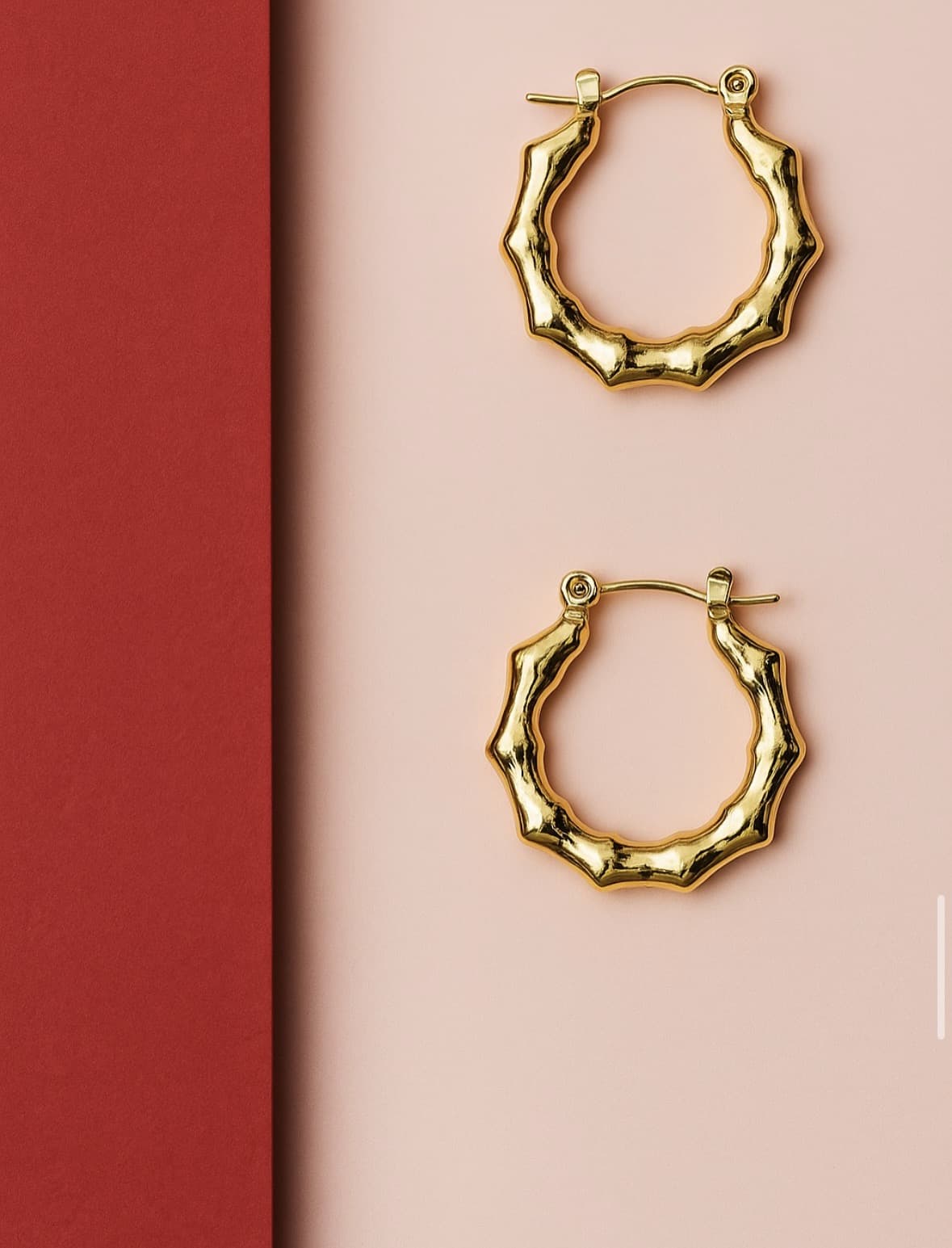 Gold Bamboo Hoop Earrings | Textured Segmented Gold Hoops