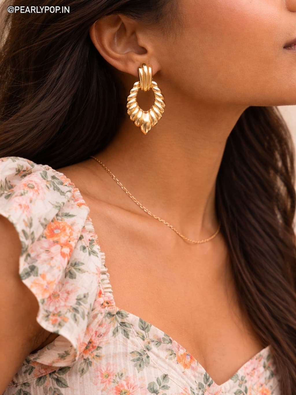 Gold Ribbed Drop Earrings | Statement Anti-Tarnish Danglers