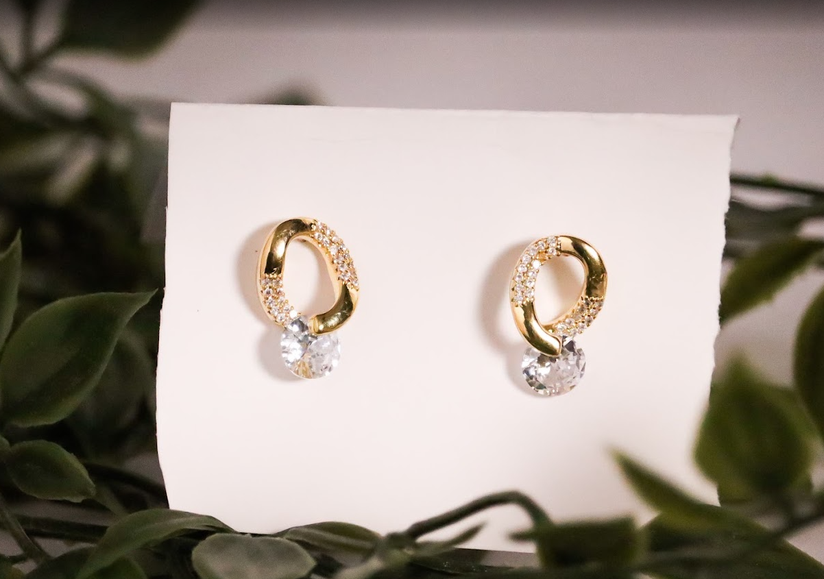 Gold Twisted Hoop Solitaire Earrings | CZ Studded Everyday Danglers