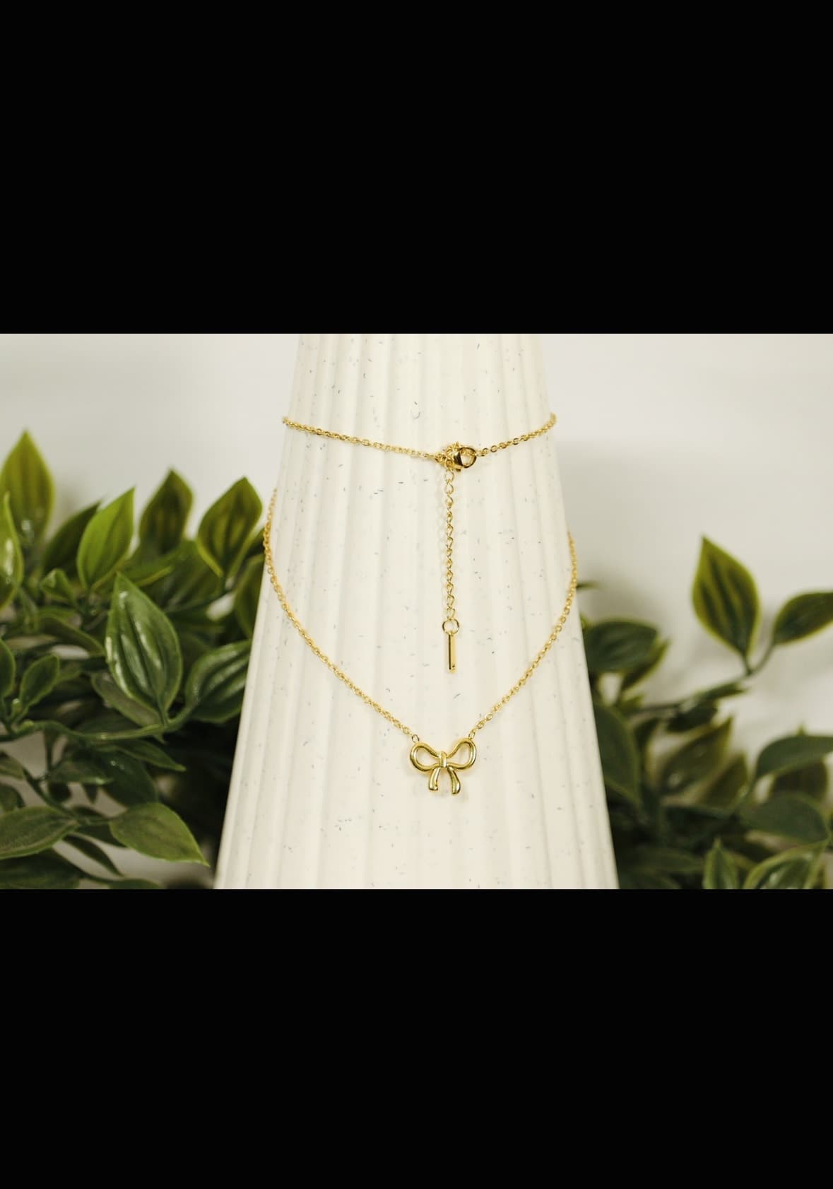 Gold Bow Necklace | Dainty Ribbon Pendant Chain Necklace