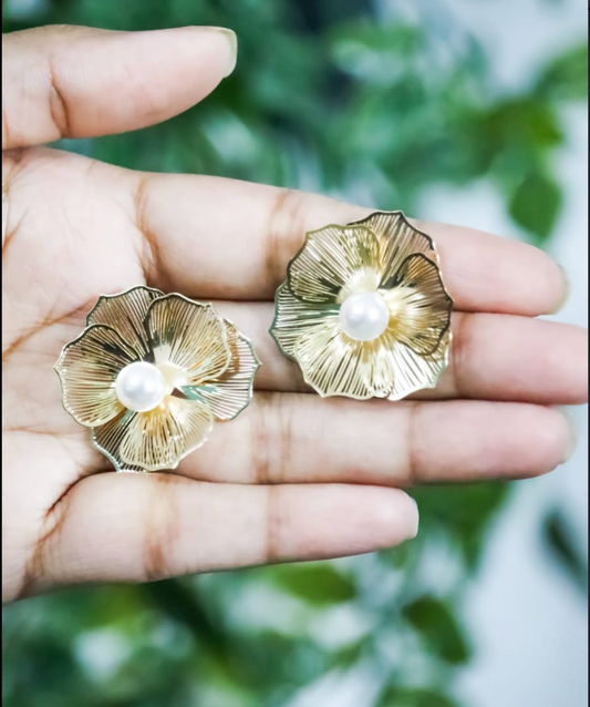Golden Bloom Pearl Studs